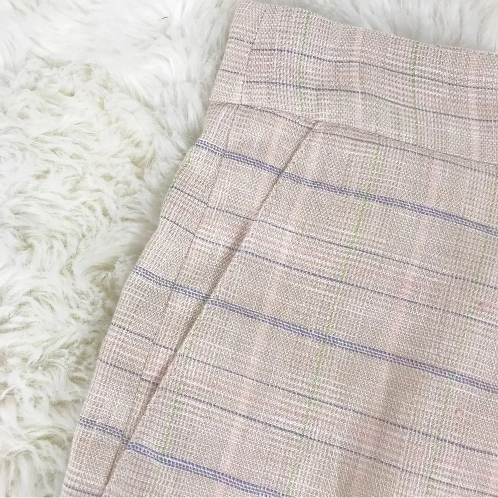 RAILS Ilena‎ Linen Trouser Shorts High Waist Sand Check Cream Plaid Size 12 New